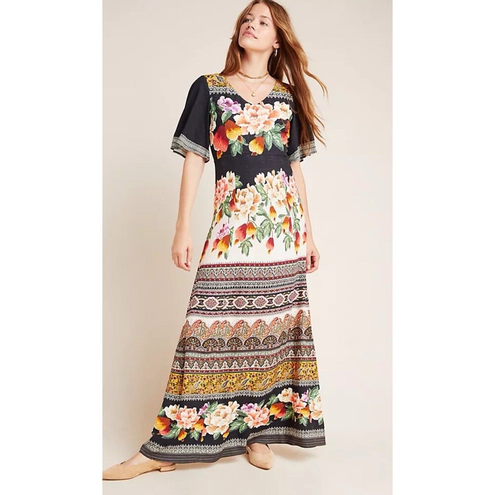 Farm Rio Anthropologie Maxi Dress Women Esmeralda Floral Preppy Size XSP New